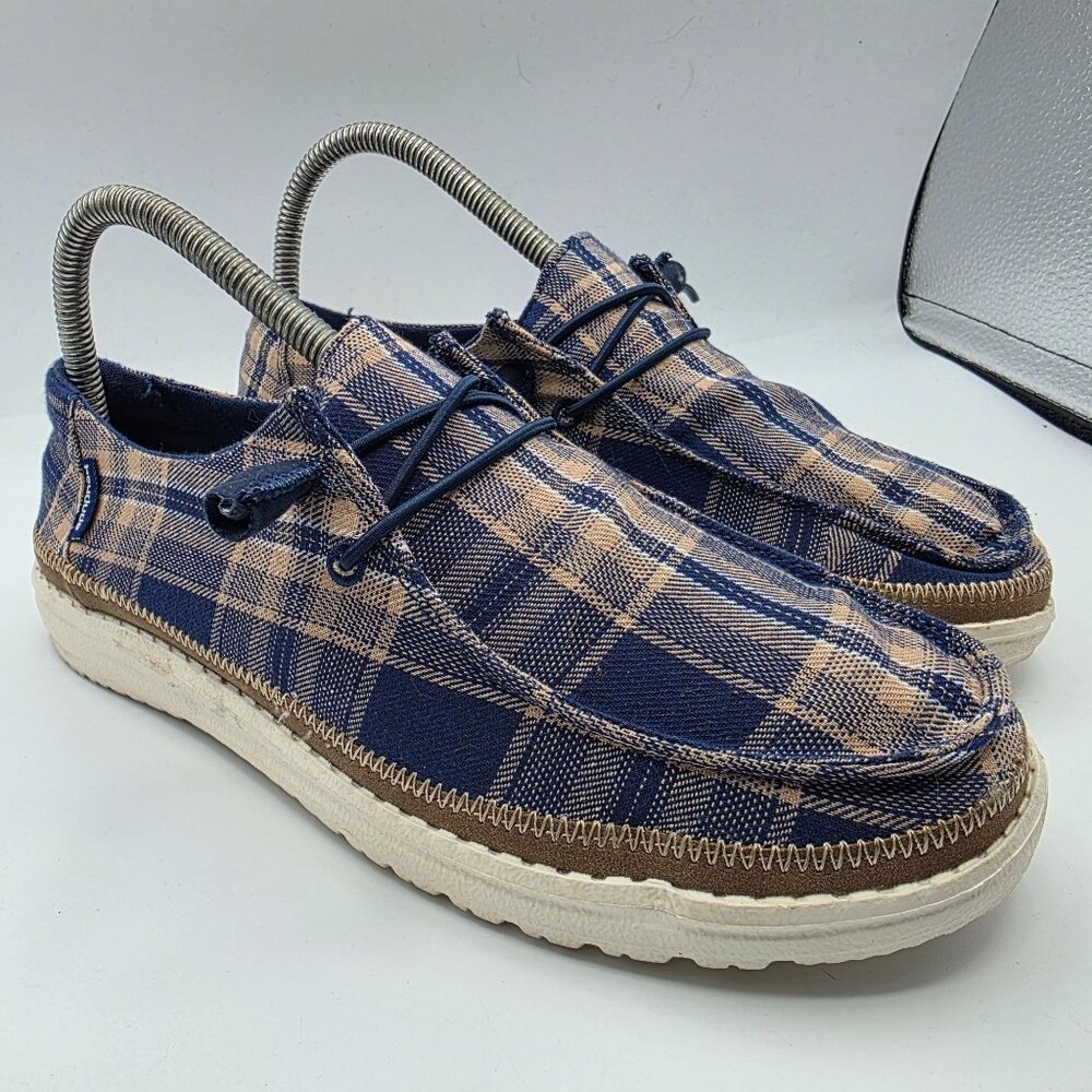 Hey Dude Wendy Tartan Blue Beige Womens Size 7 Shoes Casual Walking Comfort